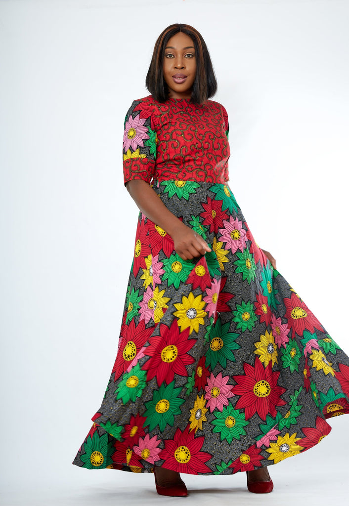 African Print Red Ankara Print Maxi Dress - African Clothing from CUMO LONDON