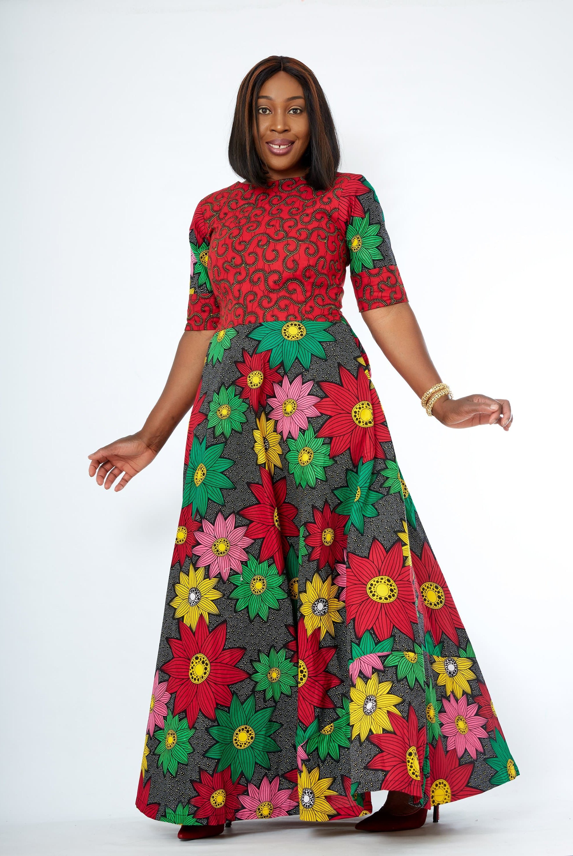 African Print Red Ankara Print Maxi Dress - African Clothing from CUMO LONDON