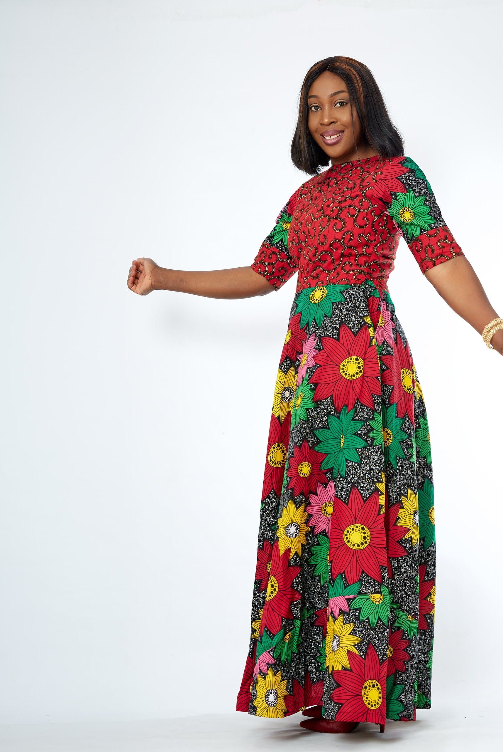 African Print Red Ankara Print Maxi Dress - African Clothing from CUMO LONDON