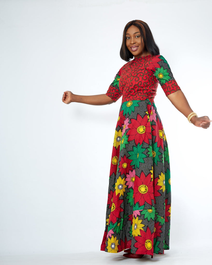 African Print Red Ankara Print Maxi Dress - African Clothing from CUMO LONDON