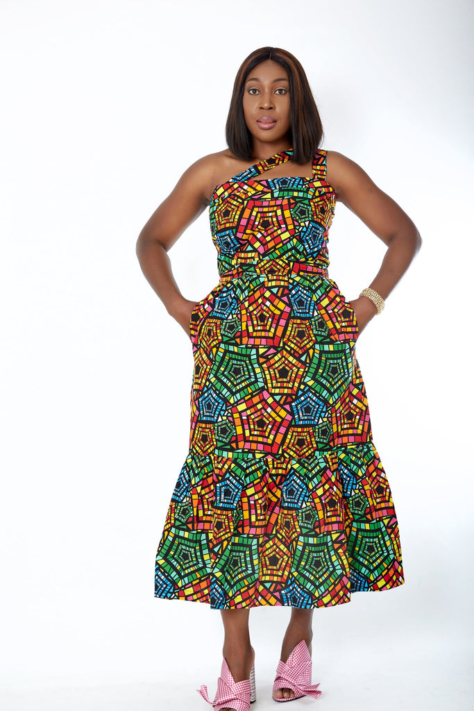 African Print Midi Dress - Zykorah - African Clothing from CUMO LONDON