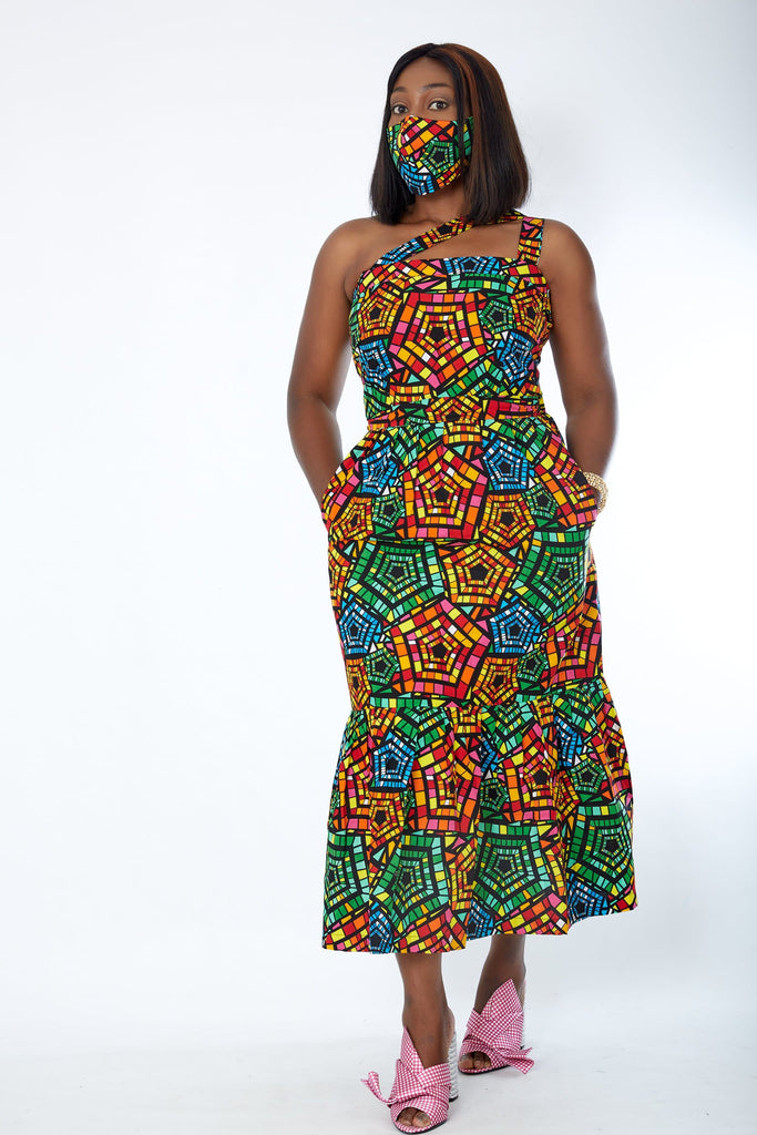 African Print Midi Dress - Zykorah - African Clothing from CUMO LONDON