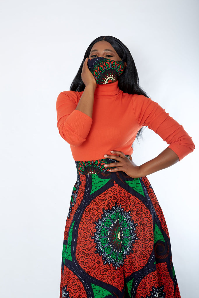 New in 3-D African Print Facemask | Reusable African Print Facemask - Clare - African Clothing from CUMO LONDON