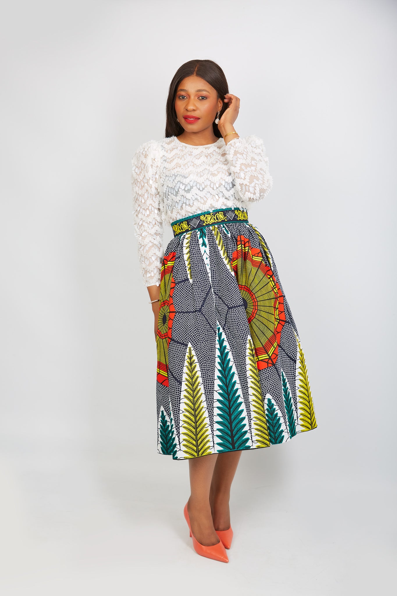 Just Arrived Perro African Print Midi Skirt UK10 US 6 EU38
