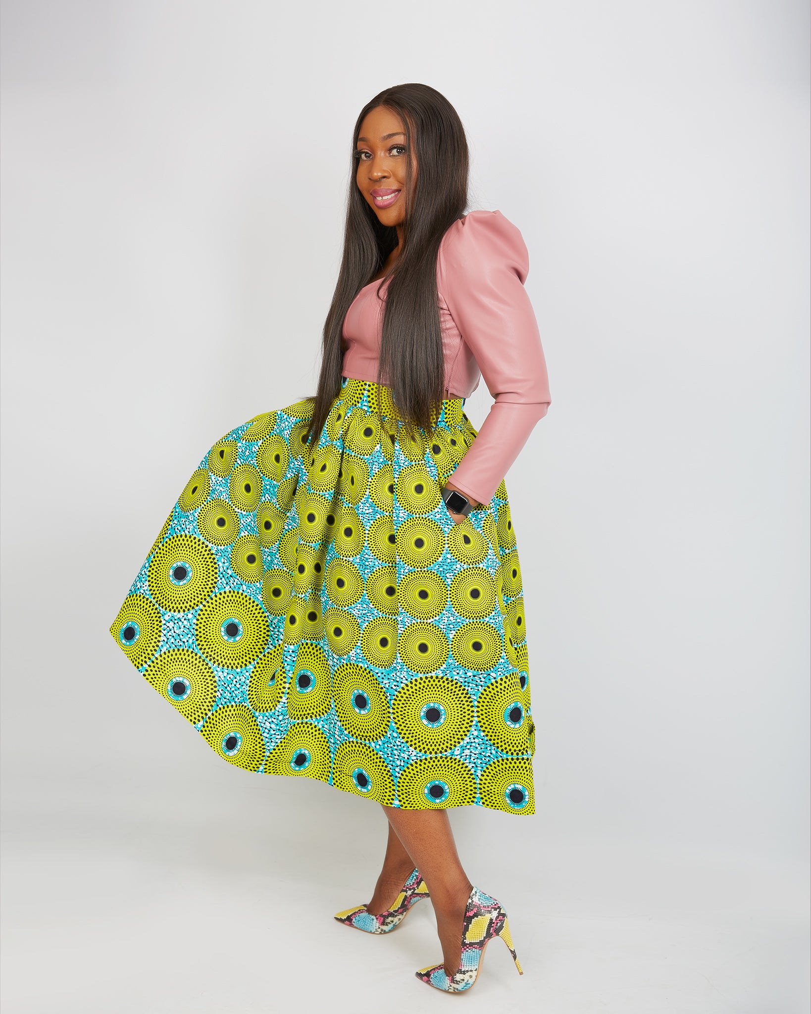 Just Arrived Annie African Print Midi Skirt UK10 US 6 EU38