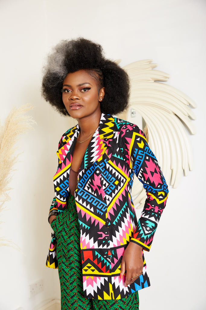 African Print Blazer | African print Jacket | African print Bomber Jacket | African Print Outerwear | Fall Fashion for African women | sustainable African Fashion | recycled African print clothing | Ethically sourced fashion | ethically sourced clothing | handmade clothing | African clothing for women | Ankara jacket | Tribal prints kimono | Floral African print clothing | Cotton Blazer | African print workwear | African clothing UK | Black-owned fashion brand | UK Based African Fashion Brand