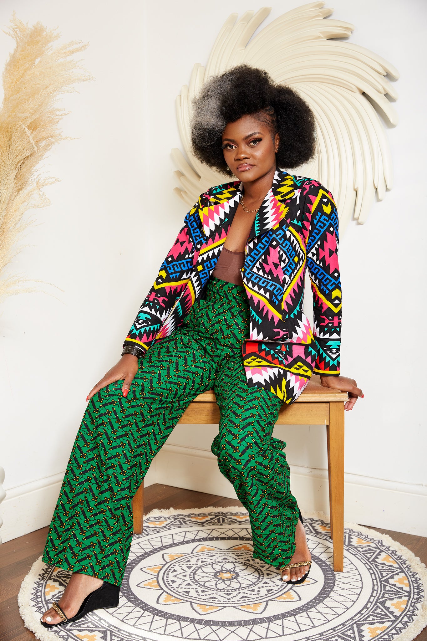 African print top wide leg pants