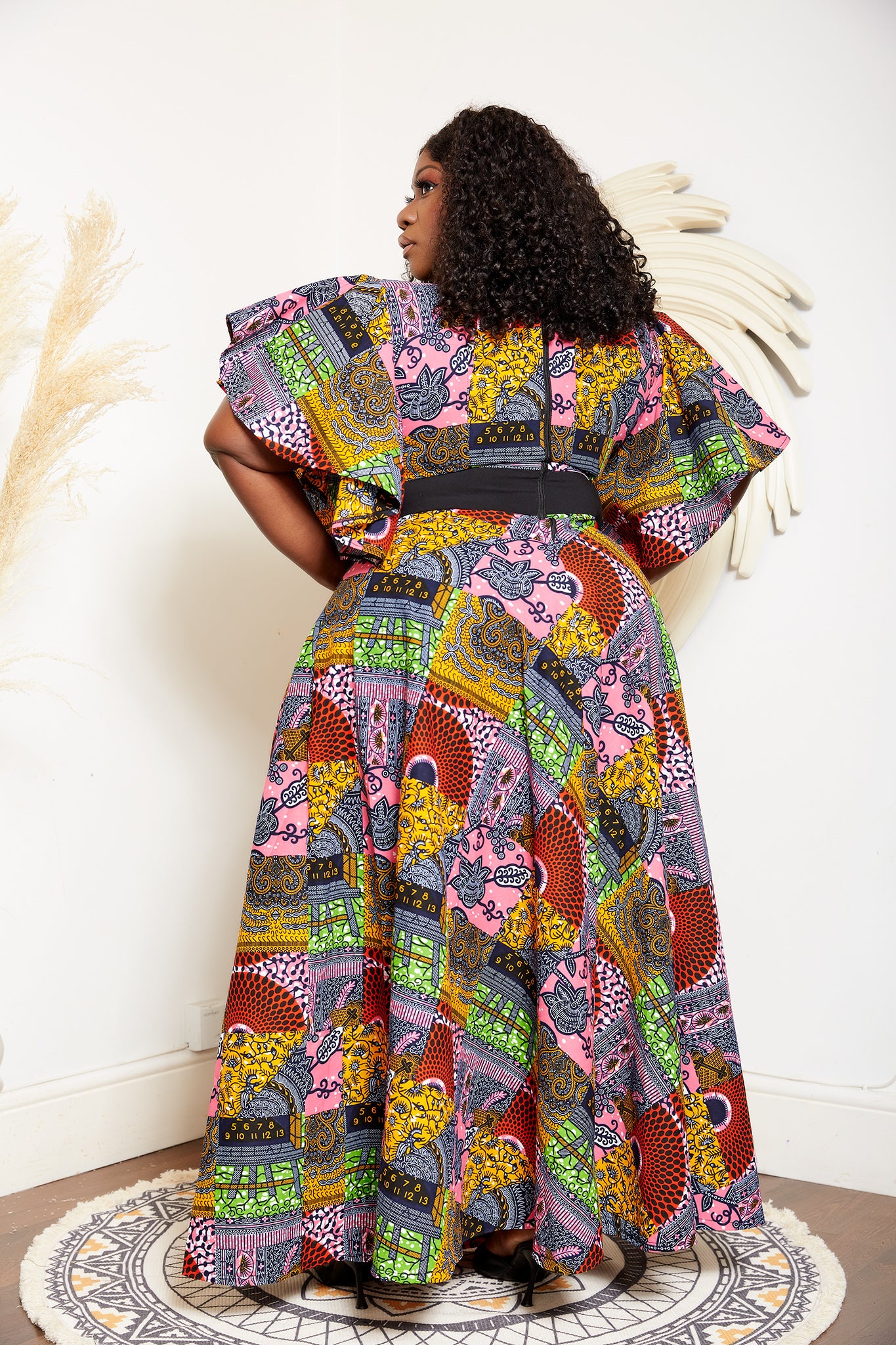 Flared Sleeve African Print Mixed Print Maxi Dress Nansica