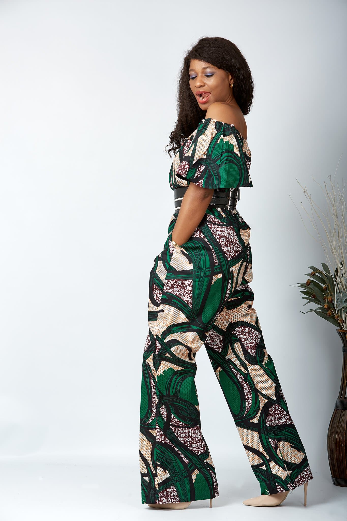 New in Off Shoulder African Print Jumpsuit Munachi CUMO LONDON