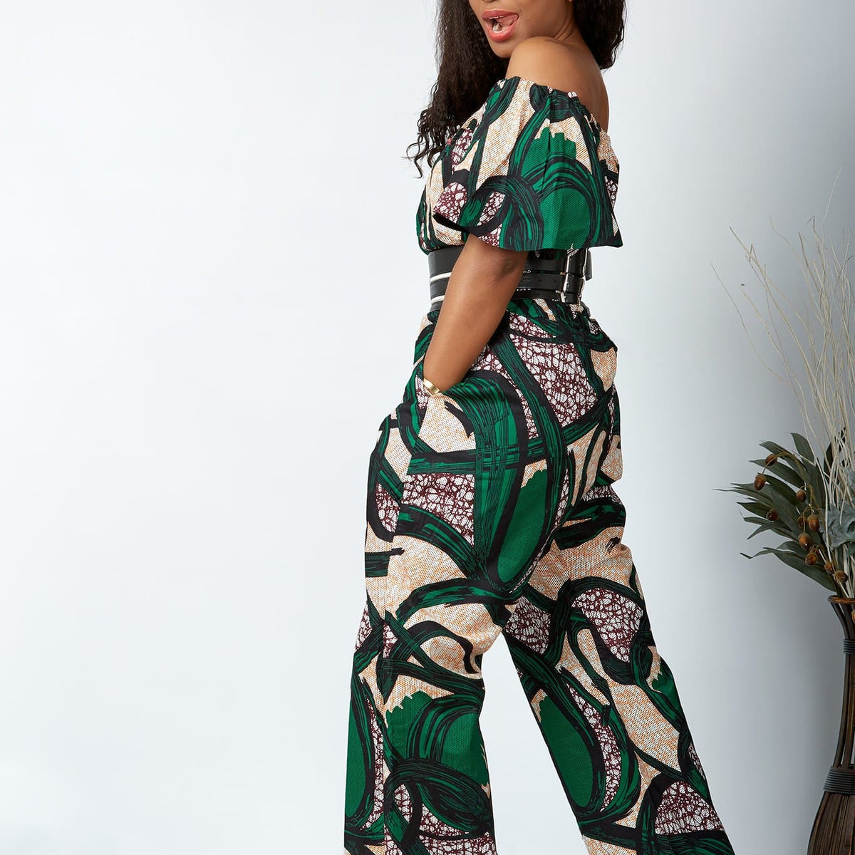 New in Off Shoulder African Print Jumpsuit - Munachi – CUMO LONDON