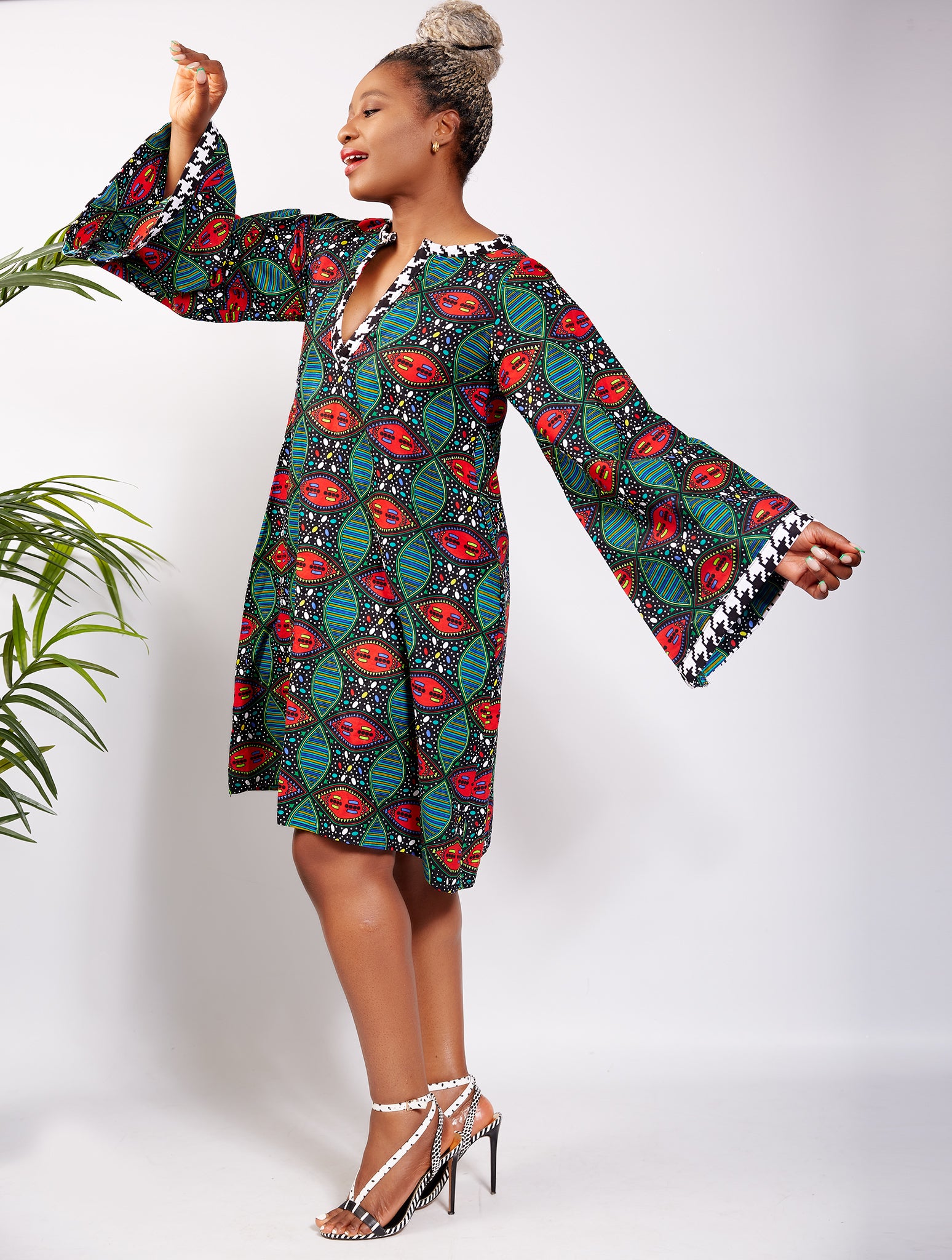 African Kitenge Wax Print Ankara Square Neck Sleeveless Knee Length Dr –  Asigbe