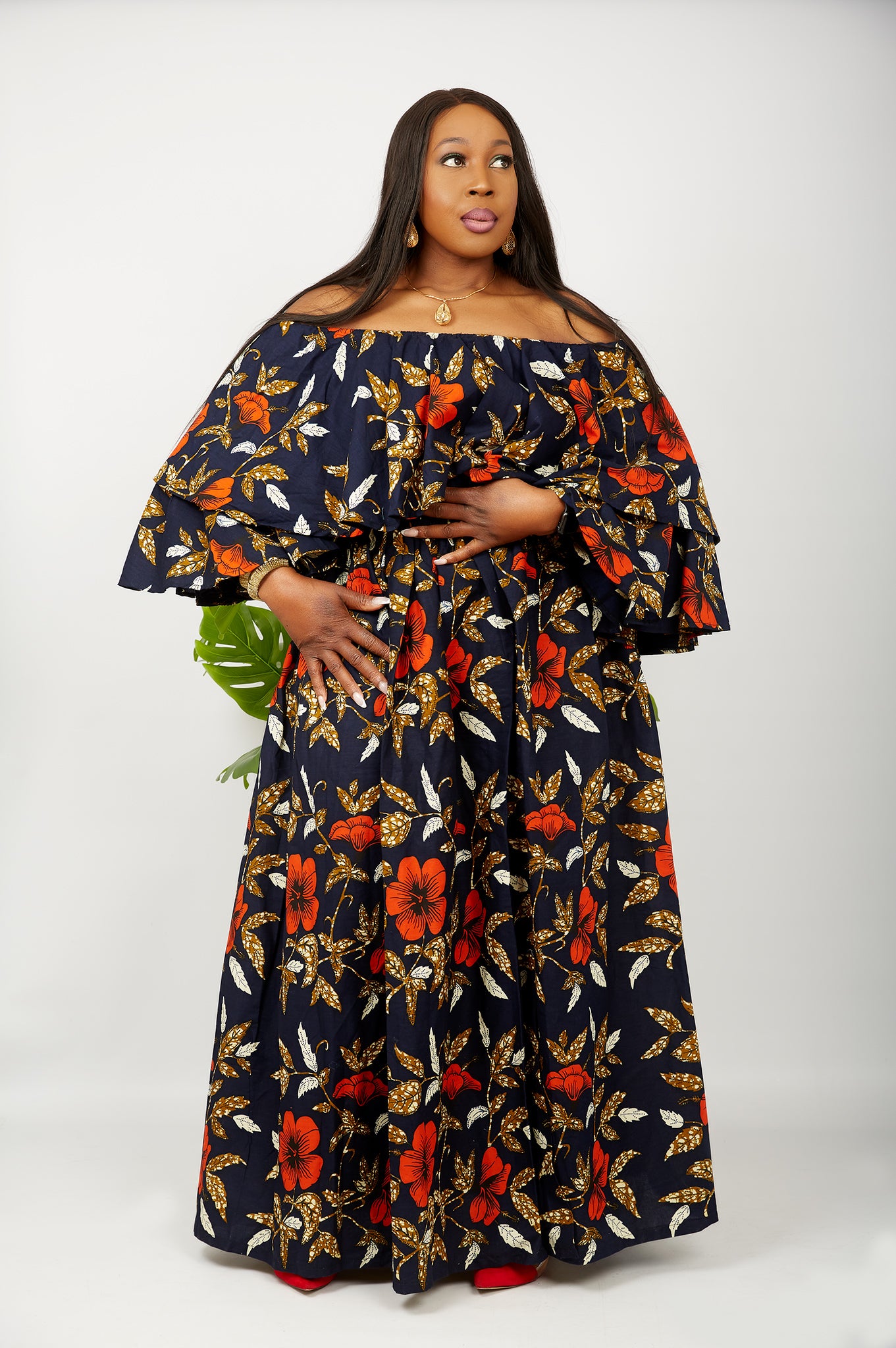 African Print Ankara Maxi Skirts Olaku UK10 US6 EUR38 Navy Blue