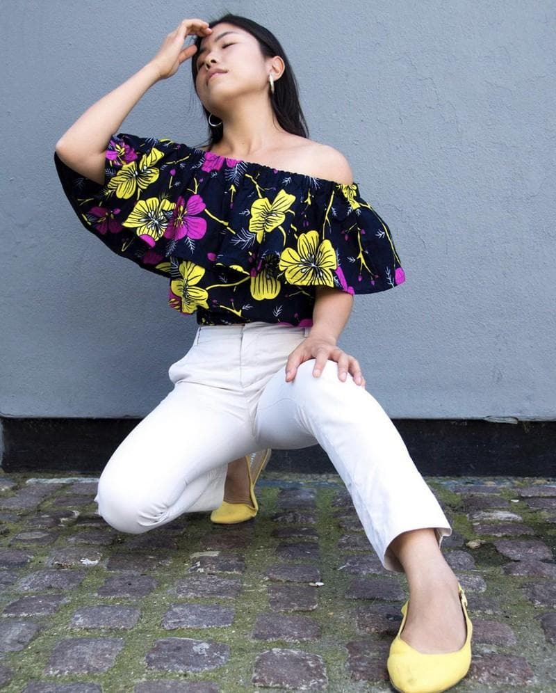 Off Shoulder African Ankara Print Top - Blue Wax Print - African Clothing from CUMO LONDON