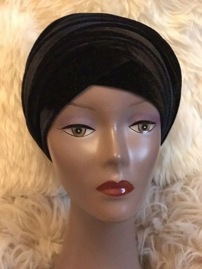 Black Double Plain Velvet Turban | Velvet headwrap - African Clothing from CUMO LONDON