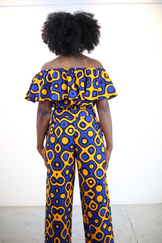 New in 2 Pcs African Print Ankara Off Shoulder Crop Top and Trouser Set - African Clothing from CUMO LONDON
