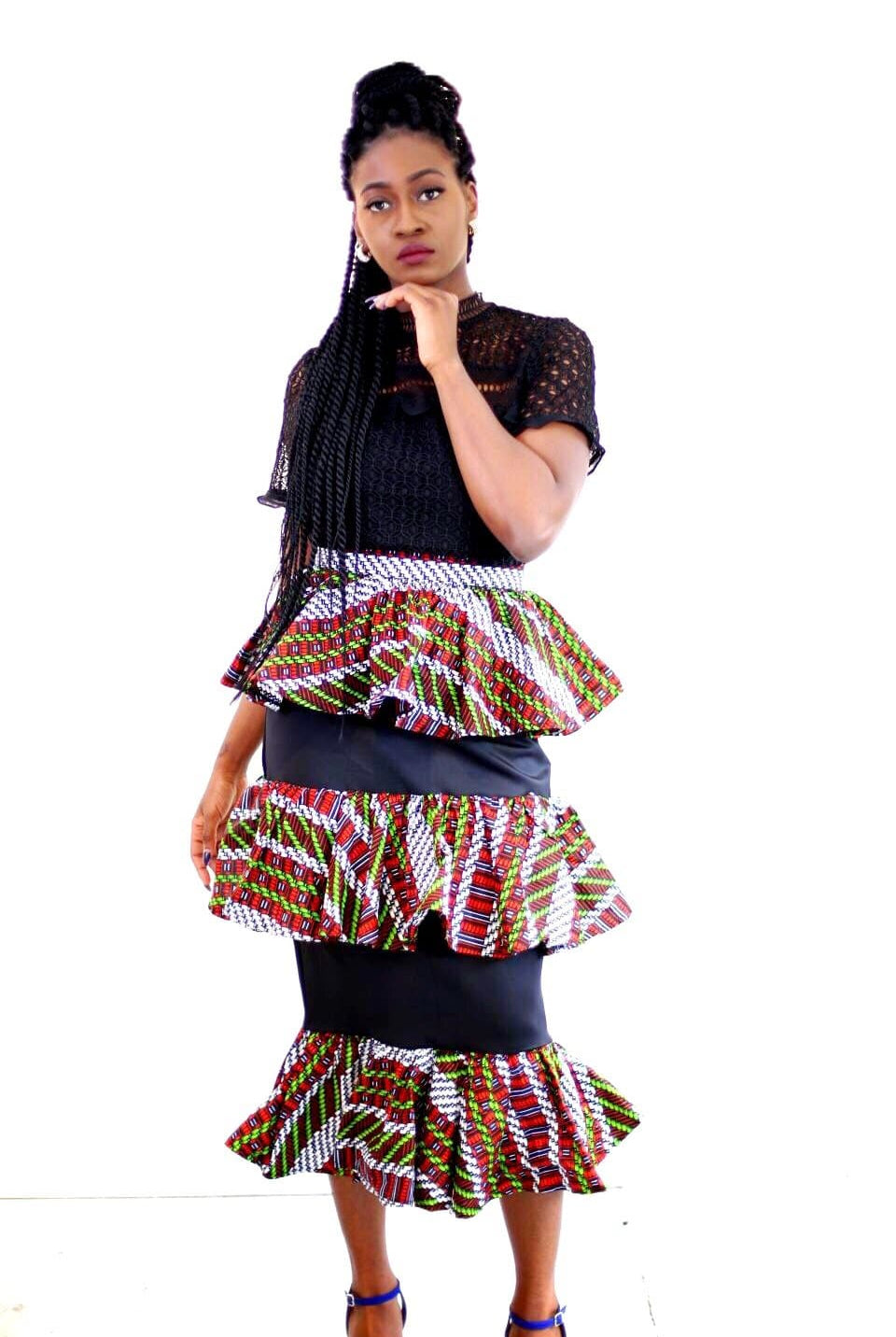 New in Mercedes African Print Ankara 3 Tier Skirts - African Clothing from CUMO LONDON