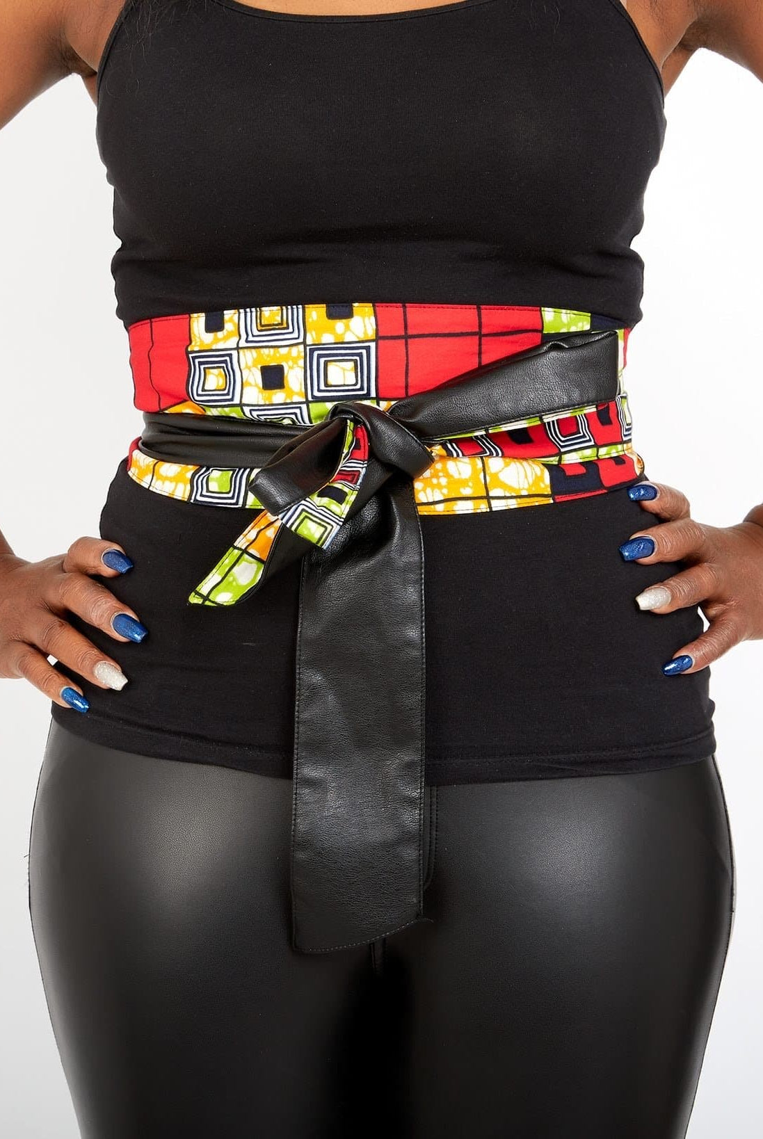 New In African Prints Reversible Leather Obi Belt - Kente - African Clothing from CUMO LONDON