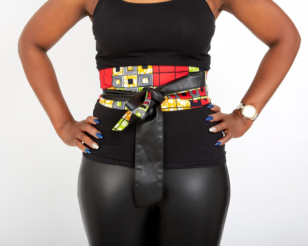 New In African Prints Reversible Leather Obi Belt - Kente - African Clothing from CUMO LONDON