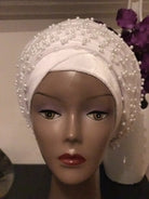 Pearl Beaded Velvet Turban Head Wrap - Extra Large - African Clothing from CUMO LONDON