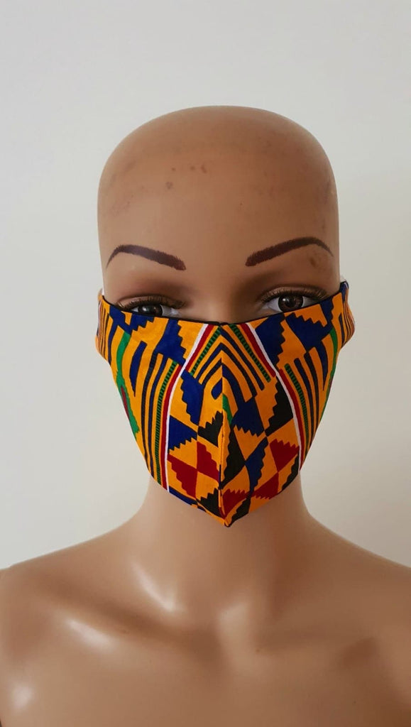African Print Kente Facemask and Headwrap Set - Ashanti - African Clothing from CUMO LONDON