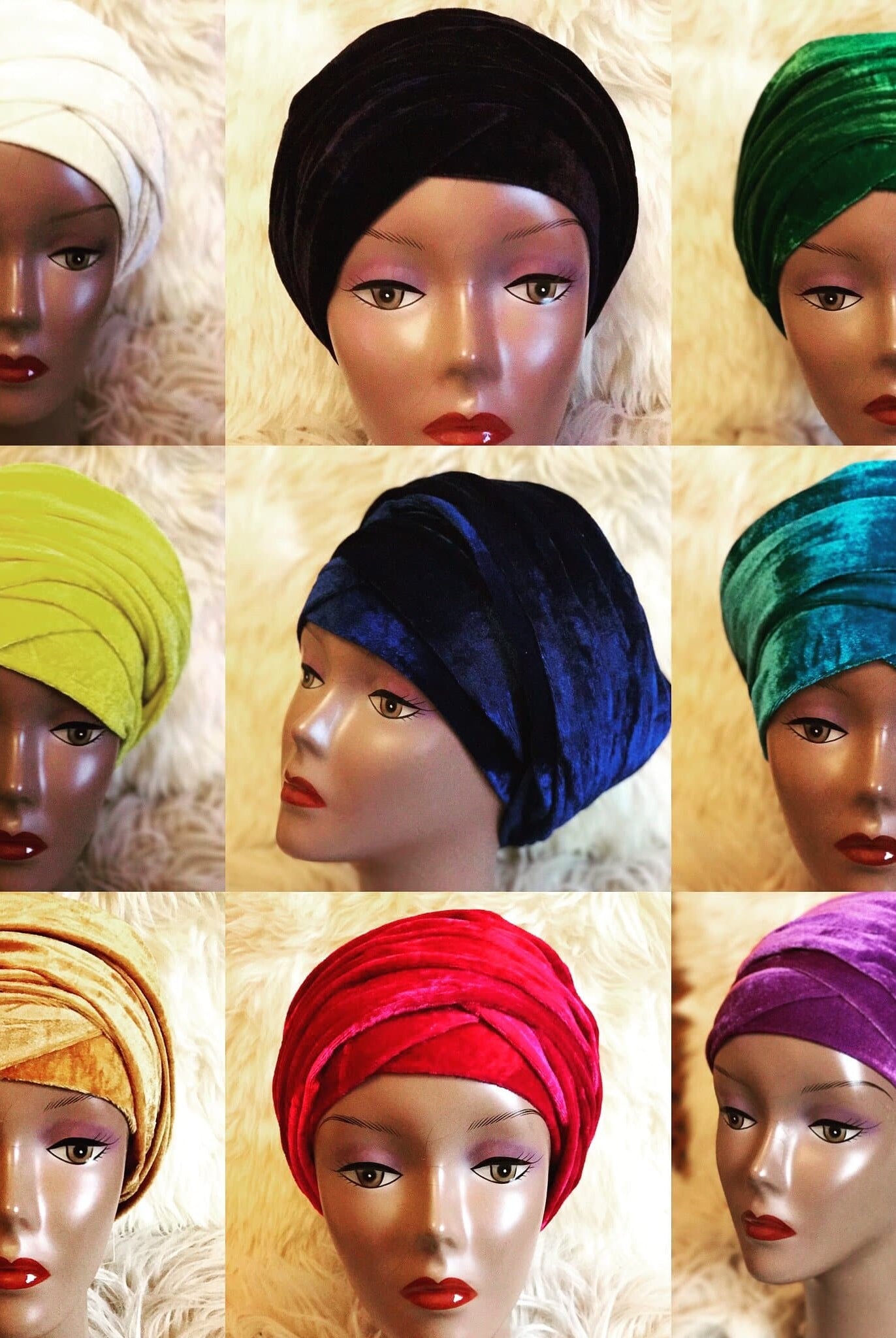 Black Double Plain Velvet Turban | Velvet headwrap - African Clothing from CUMO LONDON