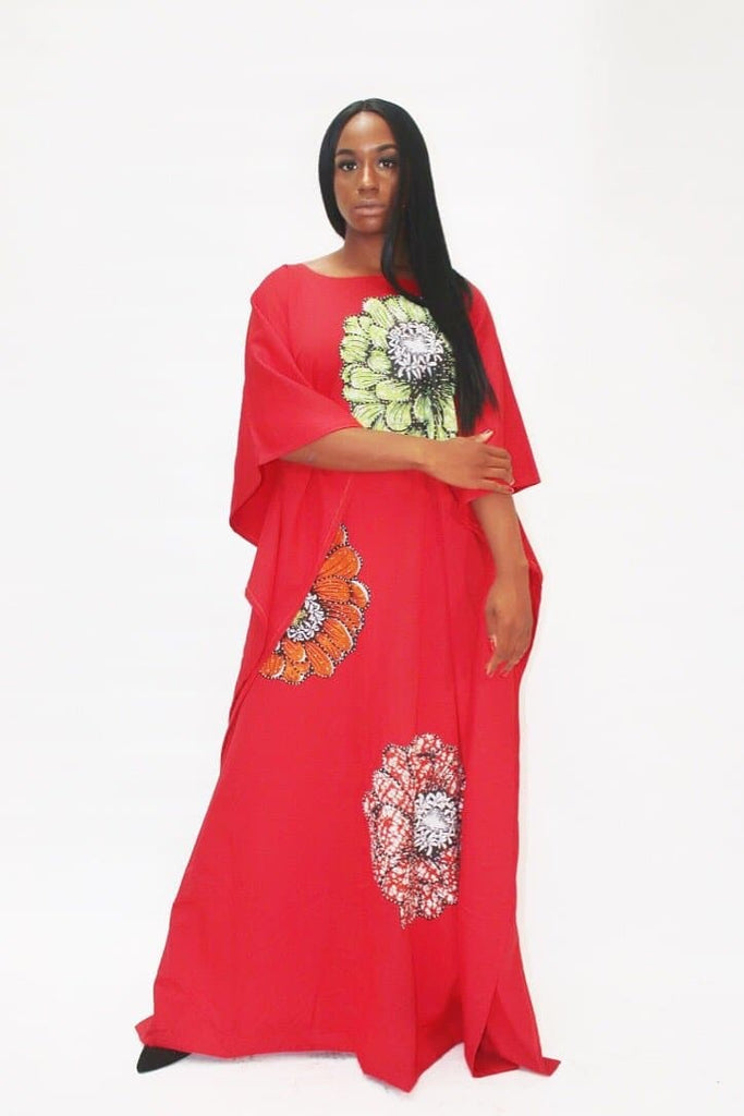 Embellished Ankara Inspired Bubu - Red (One Size - African Clothing from CUMO LONDON