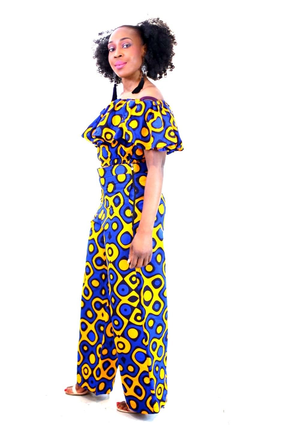 New in 2 Pcs African Print Ankara Off Shoulder Crop Top and Trouser Set - African Clothing from CUMO LONDON