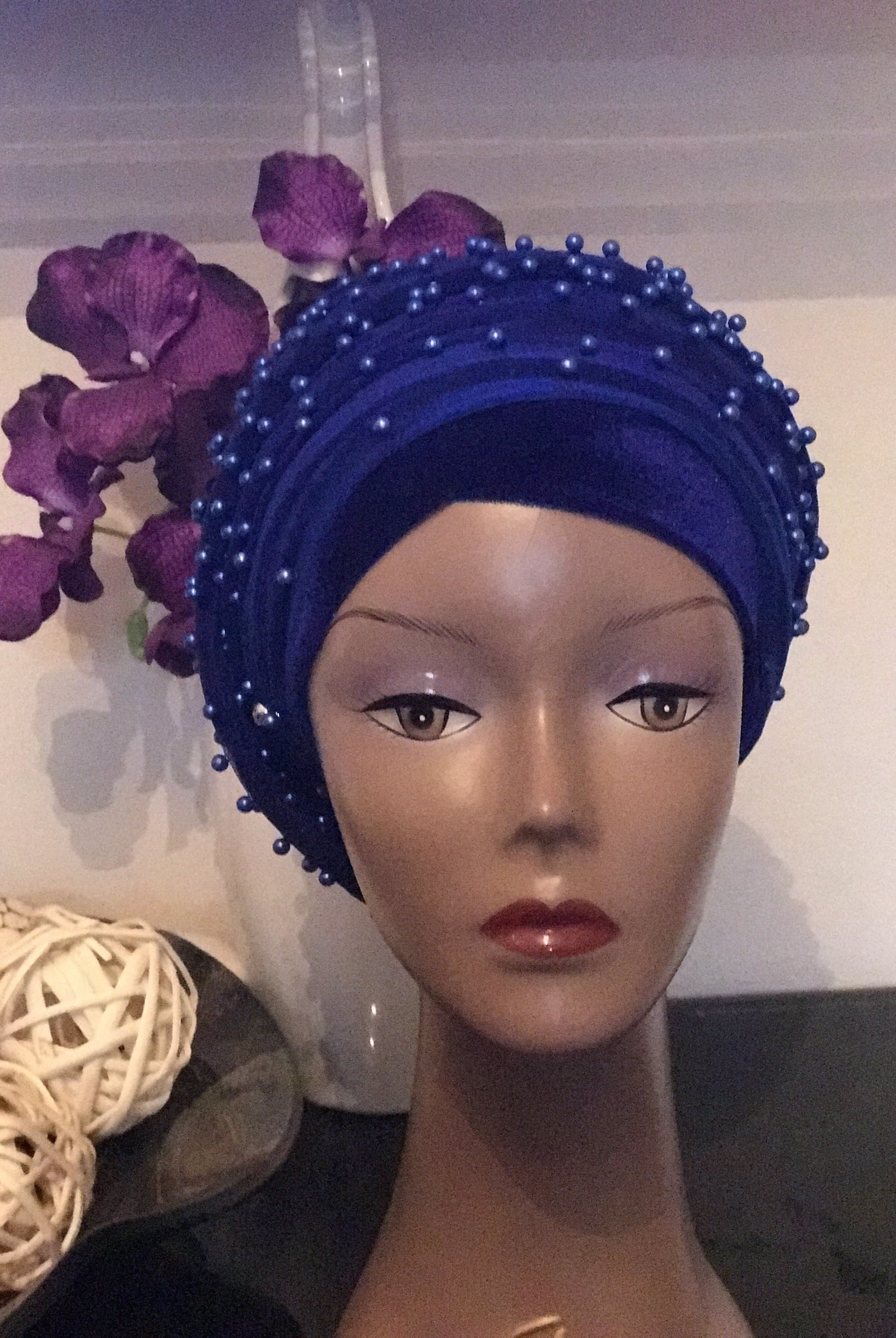 Red Beaded Mesh Velvet Head wrap ( Extra Long Scarf) - African Clothing from CUMO LONDON