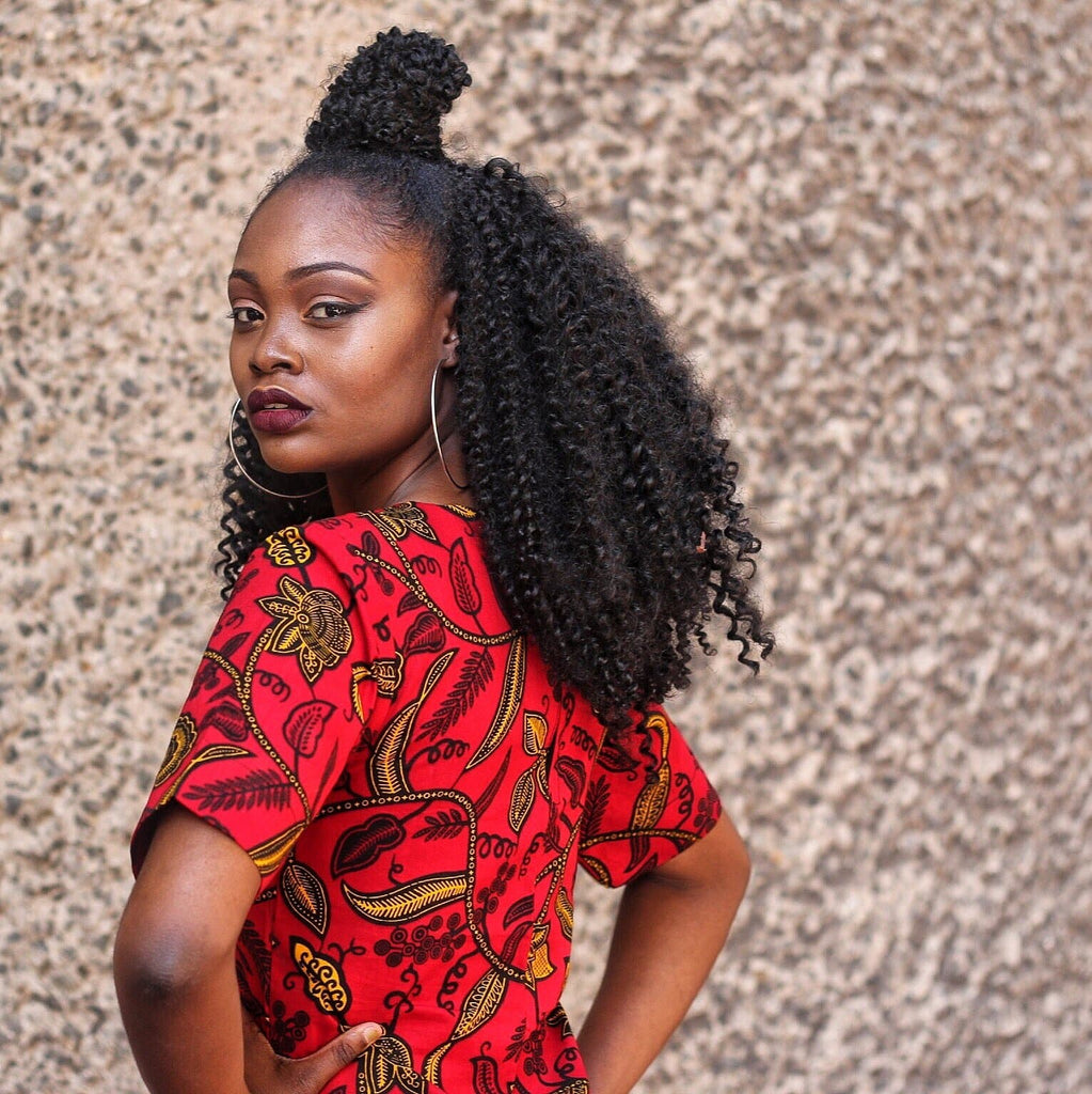 African Print Front Slit Long Blouse/Top - Red - African Clothing from CUMO LONDON