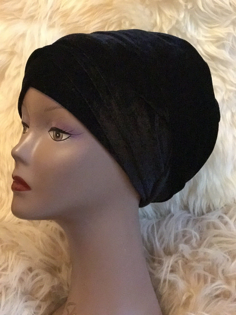 Black Double Plain Velvet Turban | Velvet headwrap - African Clothing from CUMO LONDON