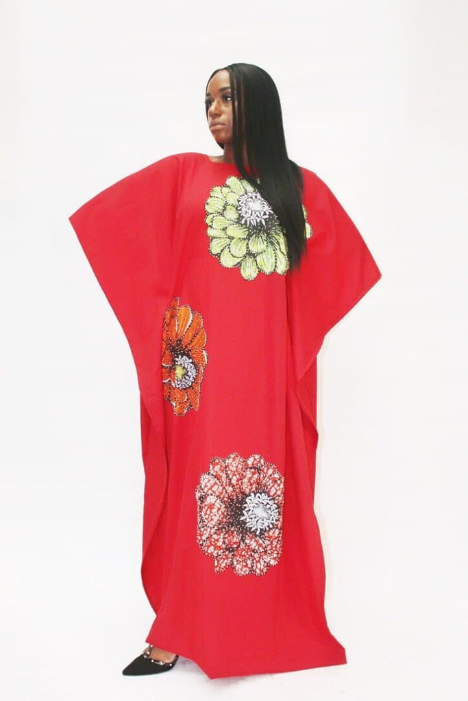 Embellished Ankara Inspired Bubu - Red (One Size - African Clothing from CUMO LONDON