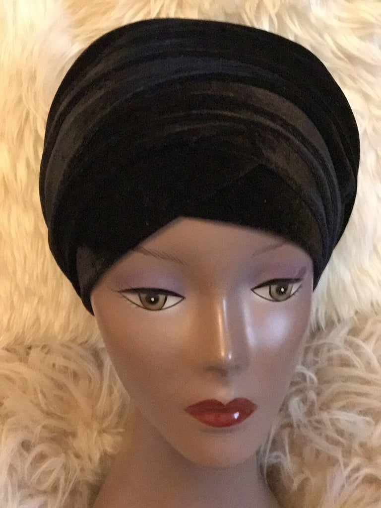 Black Double Plain Velvet Turban | Velvet headwrap - African Clothing from CUMO LONDON