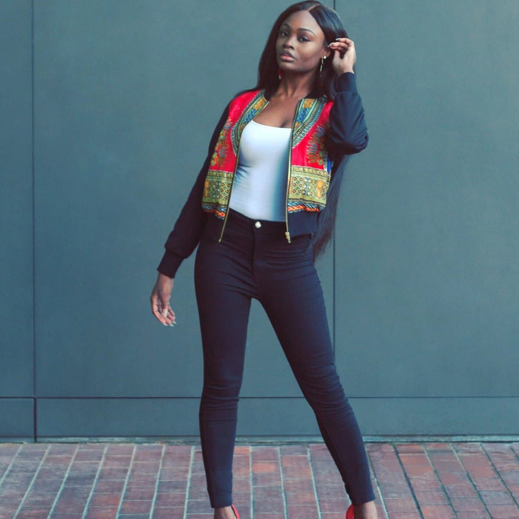 African Danshiki Print Bomber Jacket - Jadey - African Clothing from CUMO LONDON
