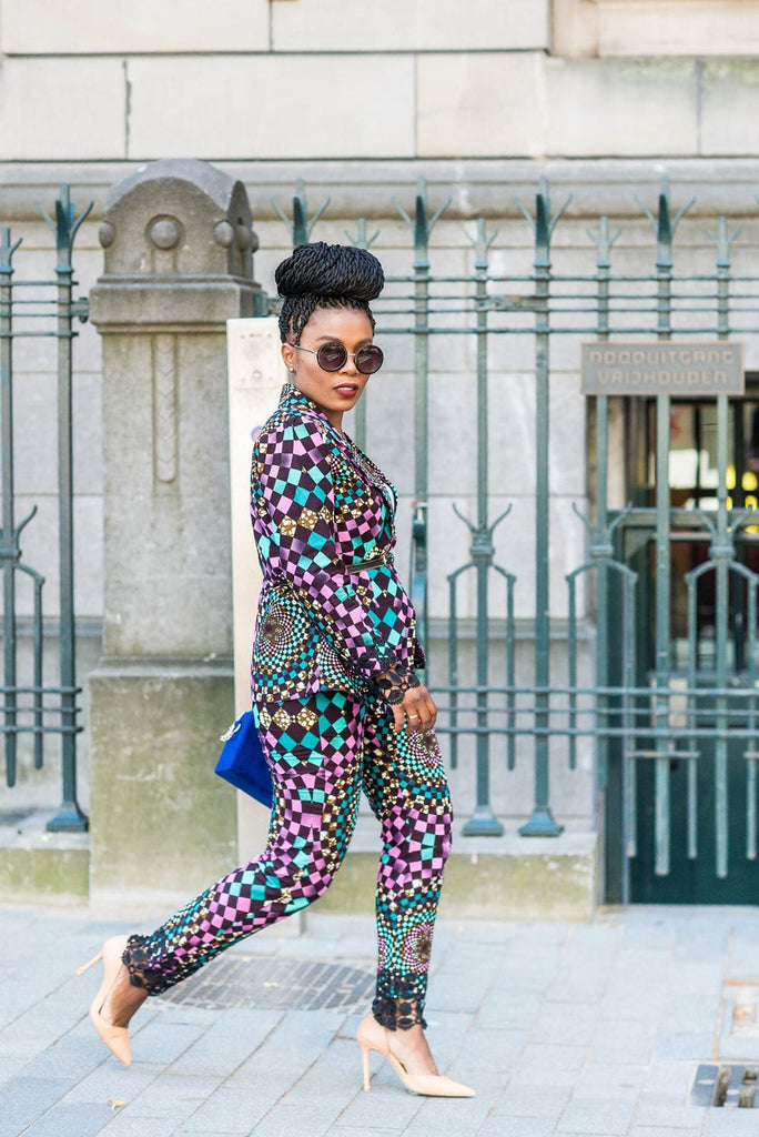 New In OMA African Ankara Print Jacket and Trouser Set - African Clothing from CUMO LONDON