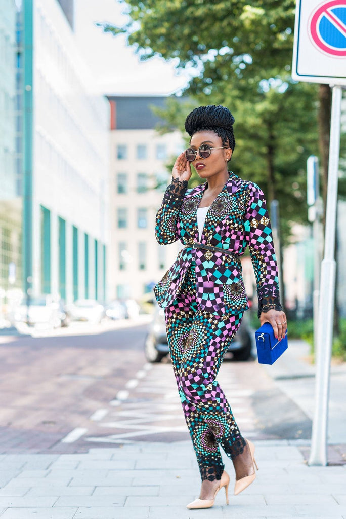 New In OMA African Ankara Print Jacket and Trouser Set - African Clothing from CUMO LONDON
