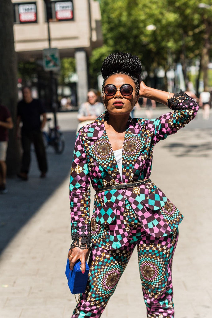 New In OMA African Ankara Print Jacket and Trouser Set - African Clothing from CUMO LONDON