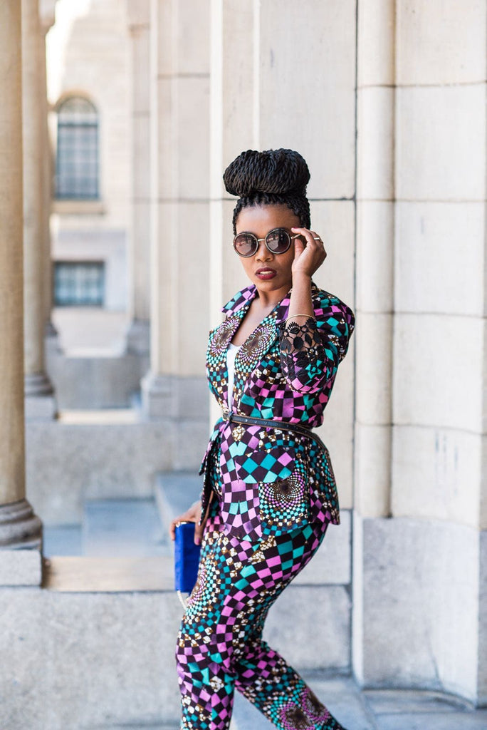 New In OMA African Ankara Print Jacket and Trouser Set - African Clothing from CUMO LONDON