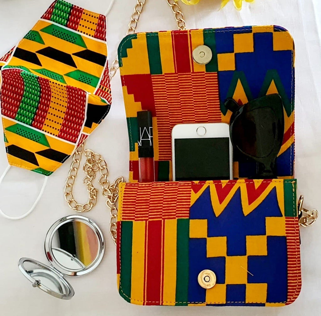 African Print Shoulder Bag with Matching Facemask - African Clothing from CUMO LONDON