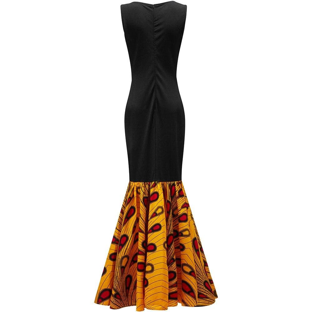 African Print Inspired Maxi Sleeveless with Matching Headwrap - African Clothing from CUMO LONDON