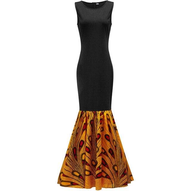 African Print Inspired Maxi Sleeveless with Matching Headwrap - African Clothing from CUMO LONDON
