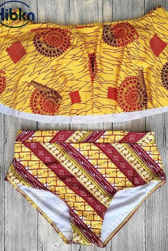 African print high waisted bikini off shoulder swimsuit - African Clothing from CUMO LONDON