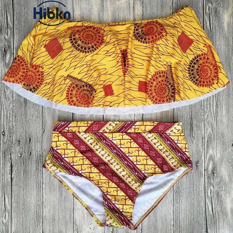 African print high waisted bikini off shoulder swimsuit - African Clothing from CUMO LONDON