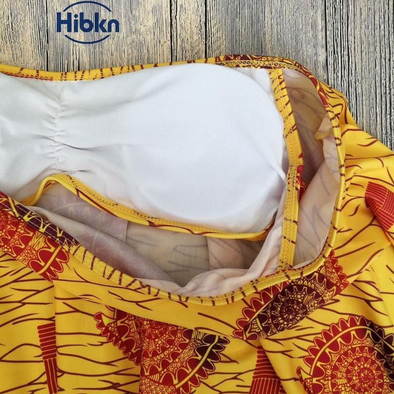 African print high waisted bikini off shoulder swimsuit - African Clothing from CUMO LONDON