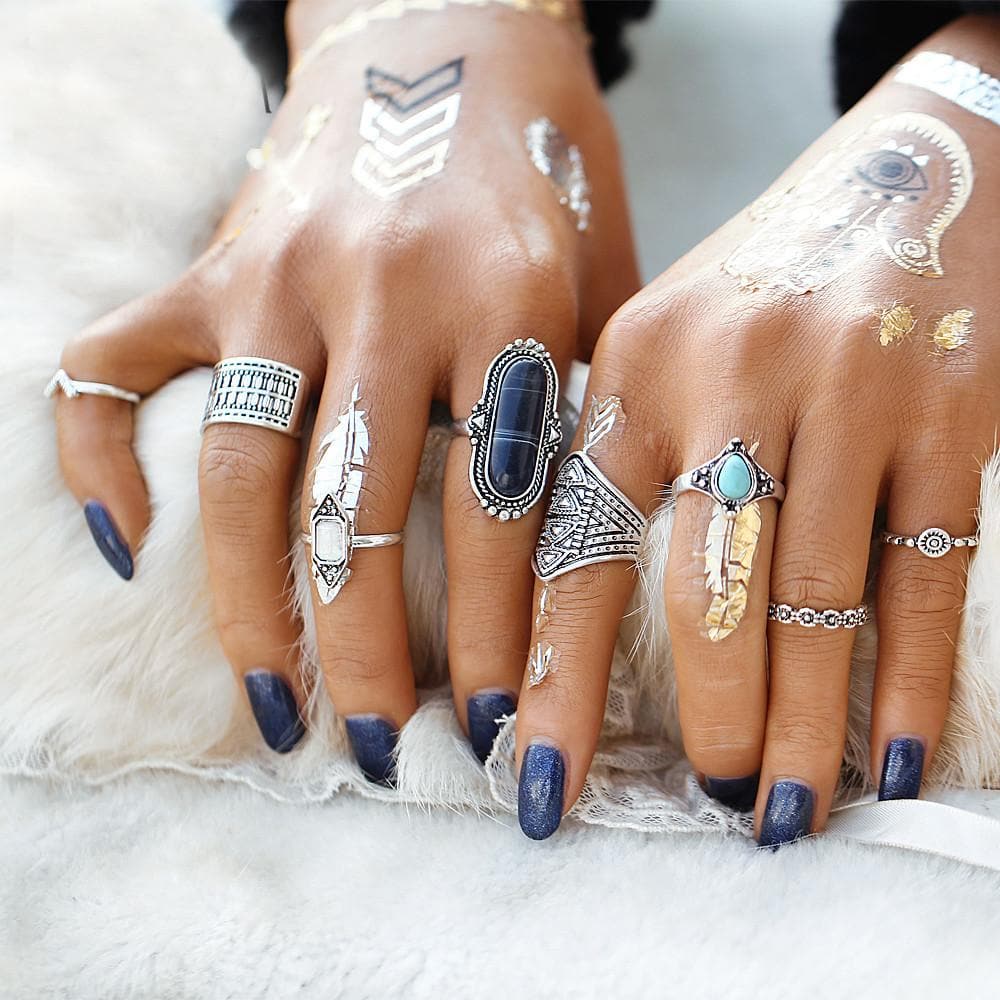 8 pieces Set Vintage Ring inspired by Bohemian style - African Clothing from CUMO LONDON