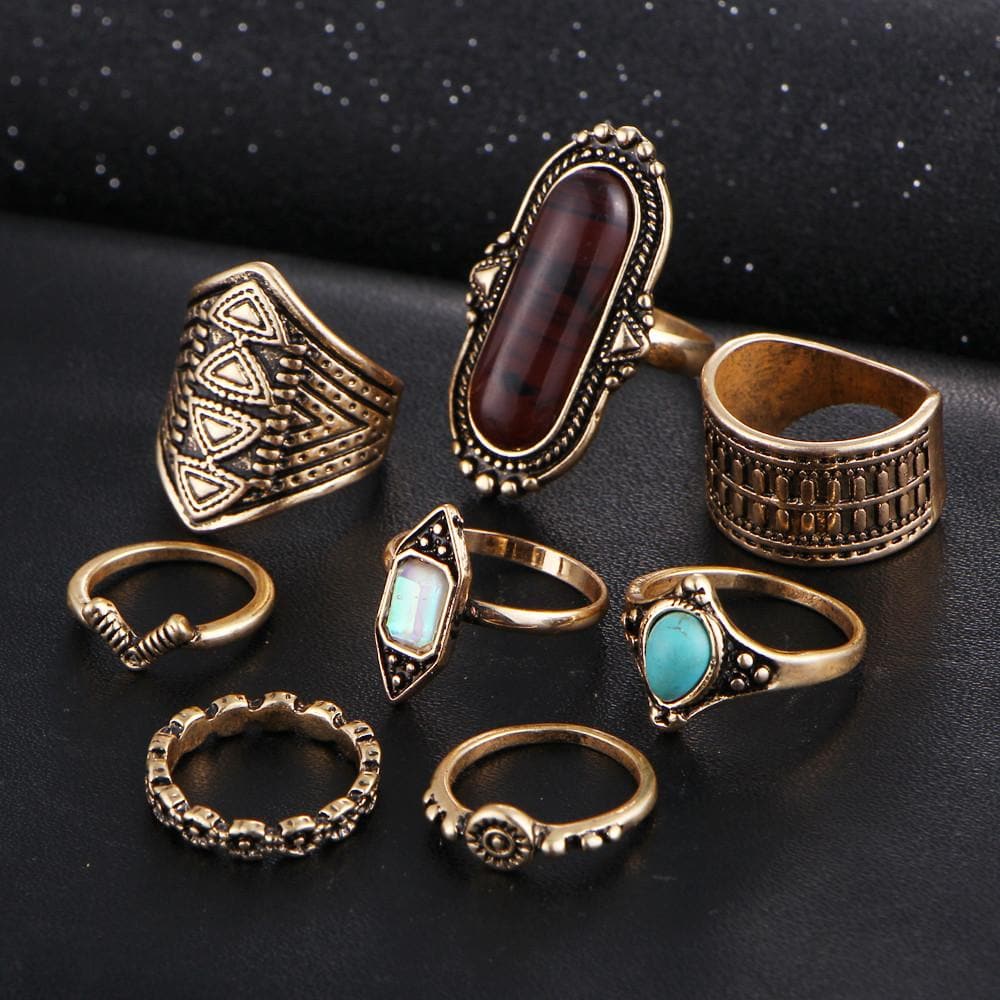 8 pieces Set Vintage Ring inspired by Bohemian style - African Clothing from CUMO LONDON