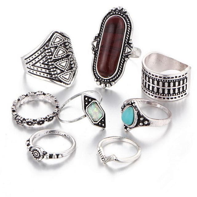 8 pieces Set Vintage Ring inspired by Bohemian style - African Clothing from CUMO LONDON