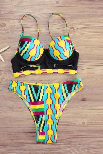 New in African Print High Waist Swimsuit 2 piece Bikini Set - African Clothing from CUMO LONDON